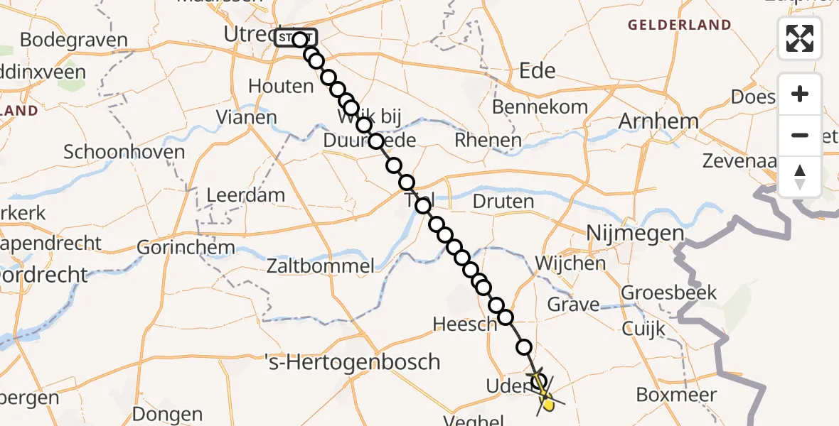 Routekaart van de vlucht: Lifeliner 3 naar Vliegbasis Volkel