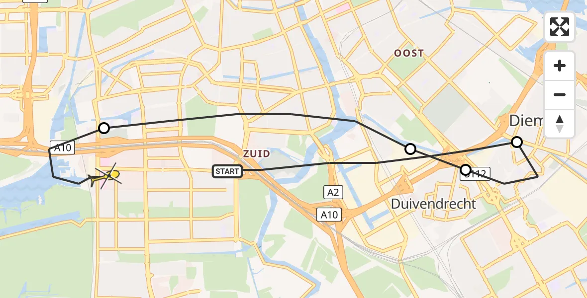 Routekaart van de vlucht: Lifeliner 1 naar VU Medisch Centrum Amsterdam