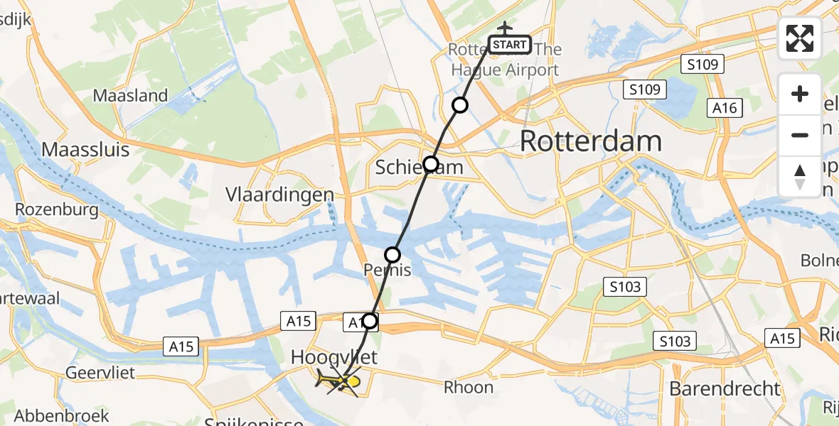 Routekaart van de vlucht: Lifeliner 2 naar Hoogvliet