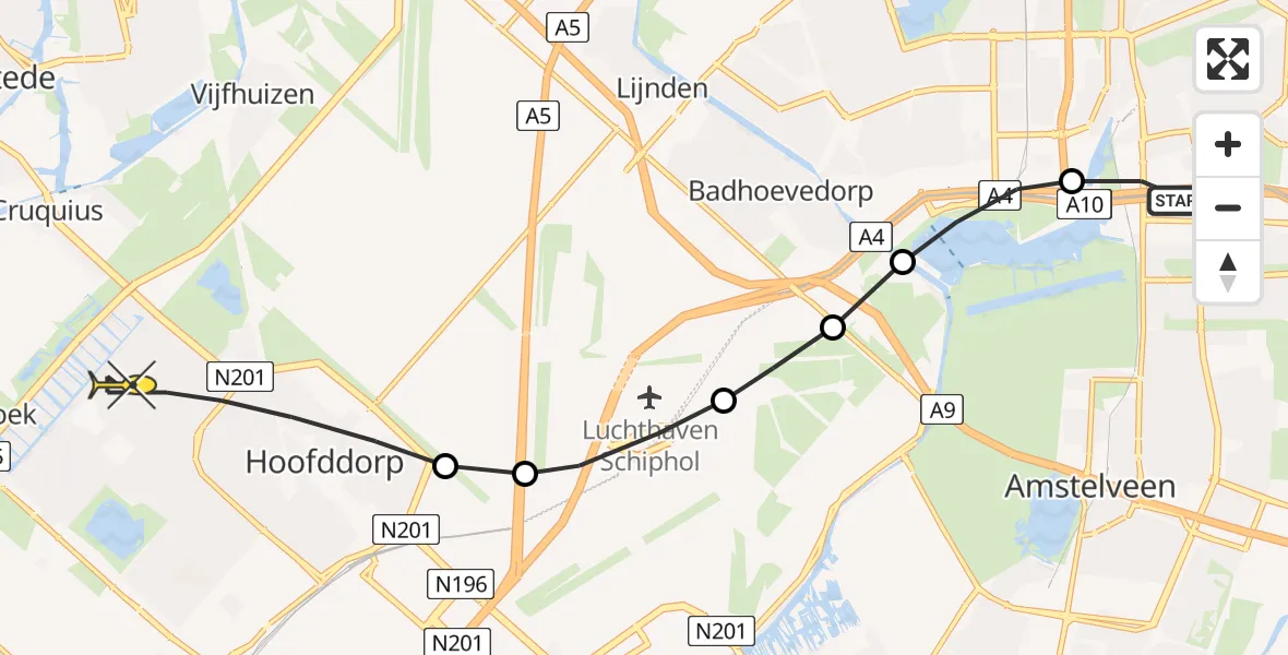 Routekaart van de vlucht: Lifeliner 1 naar Hoofddorp