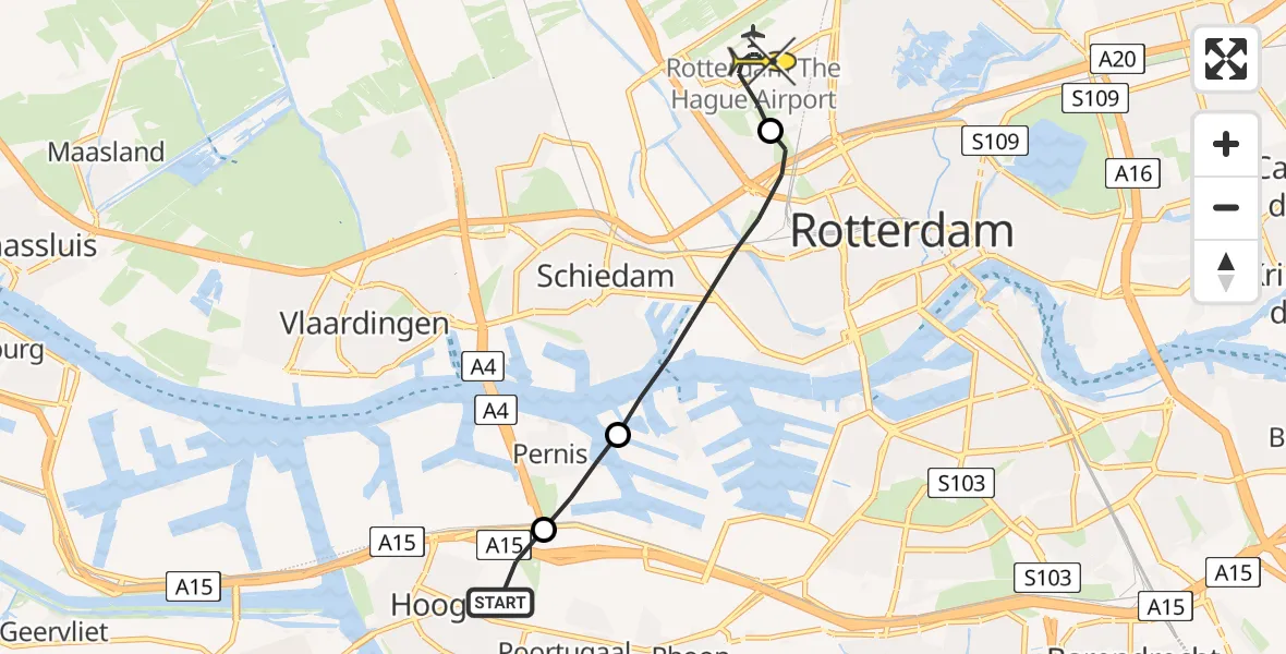 Routekaart van de vlucht: Lifeliner 2 naar Rotterdam The Hague Airport