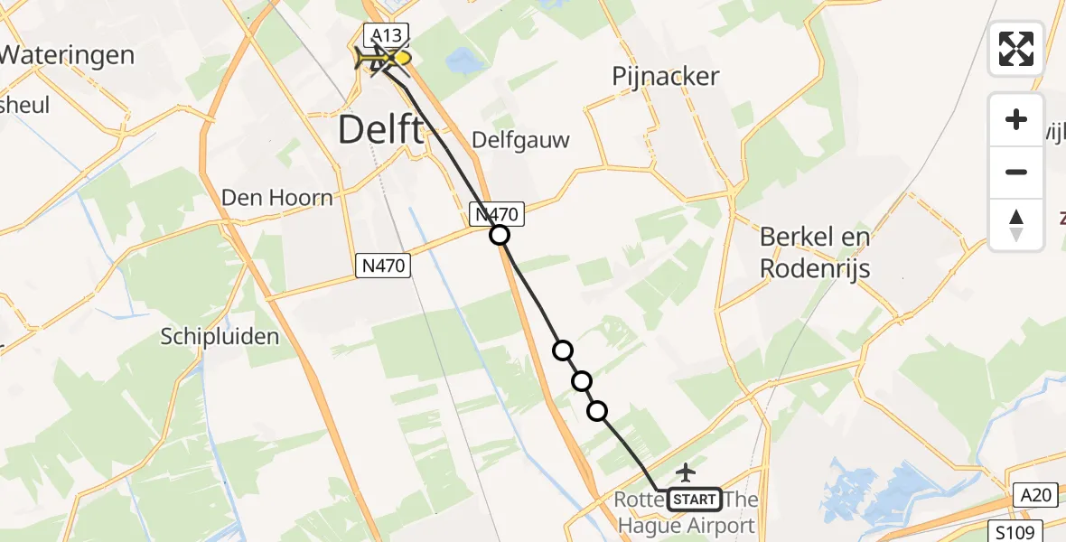 Routekaart van de vlucht: Lifeliner 2 naar Delft