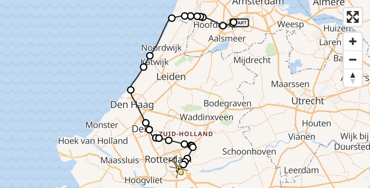 Routekaart van de vlucht: Politieheli naar Rotterdam