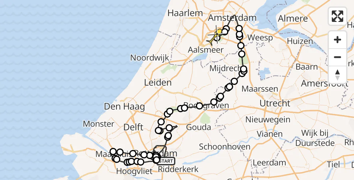 Routekaart van de vlucht: Politieheli naar Schiphol