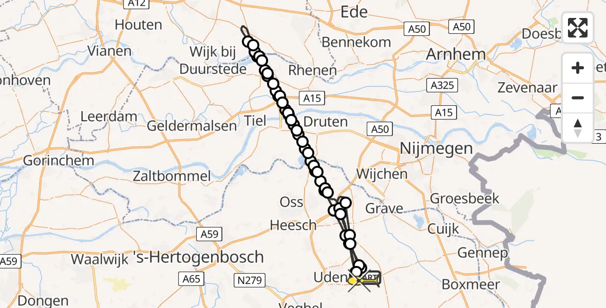 Routekaart van de vlucht: Lifeliner 3 naar Vliegbasis Volkel