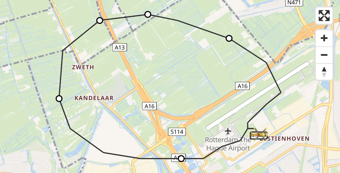 Vluchtroute Traumahelikopter Rotterdam The Hague Airport - Rotterdam The Hague Airport, 29 mei 2023, 11:32