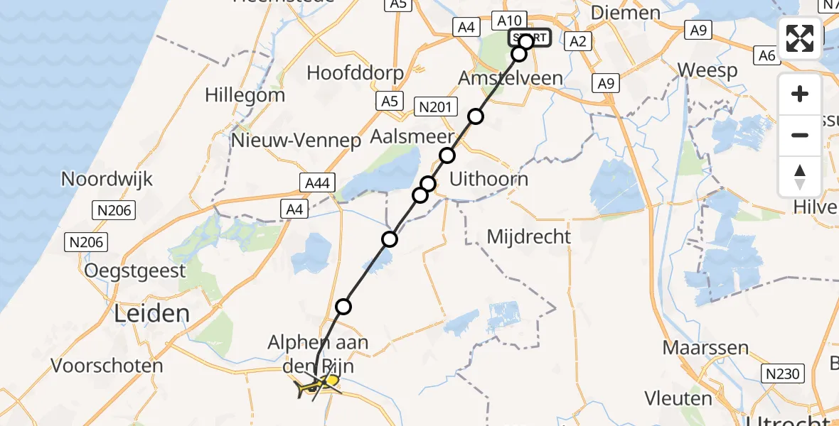 Routekaart van de vlucht: Lifeliner 1 naar Alphen aan den Rijn