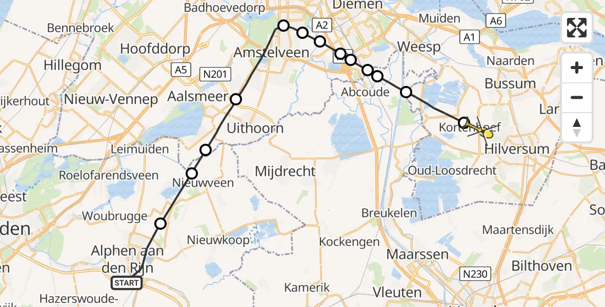 Routekaart van de vlucht: Lifeliner 1 naar Kortenhoef