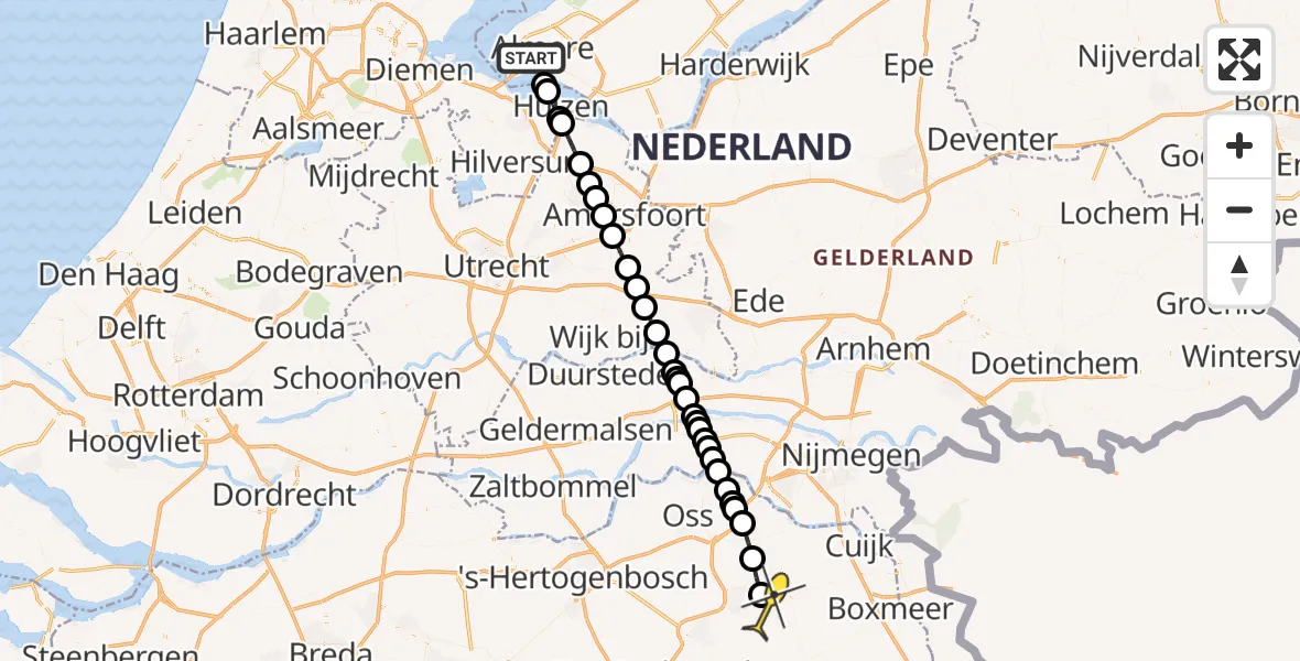 Routekaart van de vlucht: Lifeliner 3 naar Vliegbasis Volkel