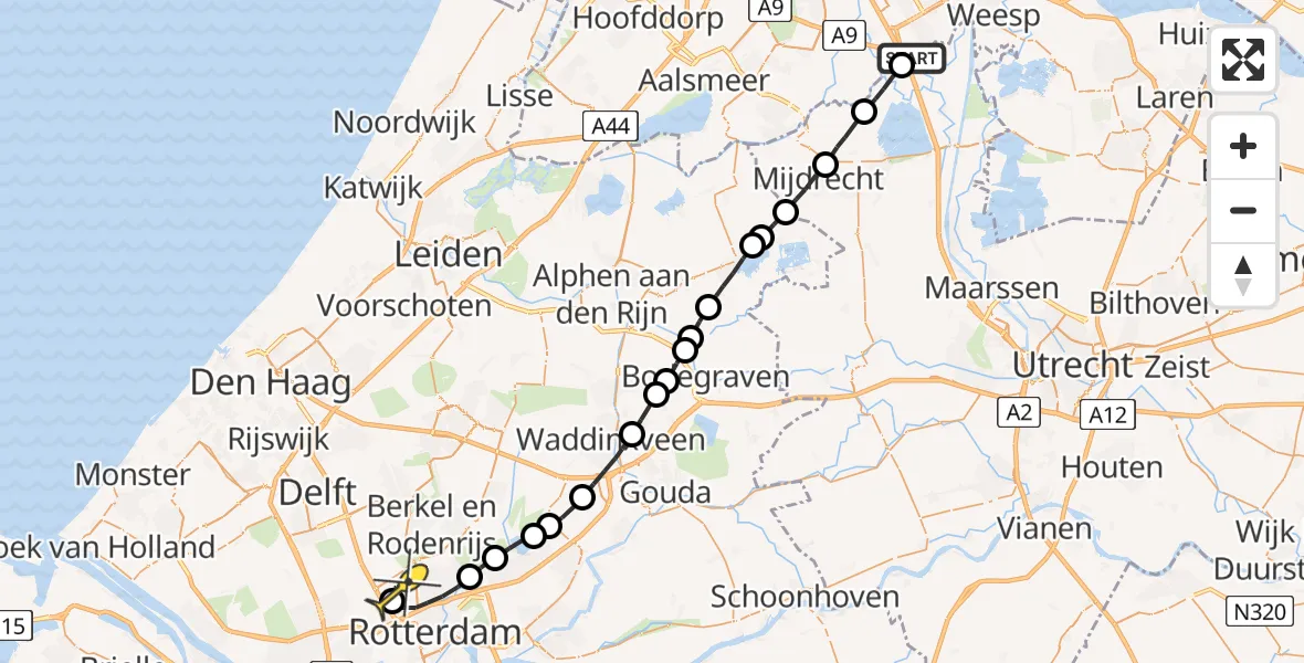 Routekaart van de vlucht: Lifeliner 2 naar Rotterdam The Hague Airport