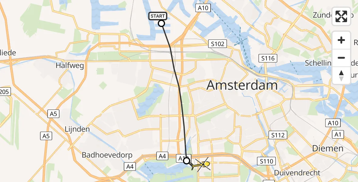 Routekaart van de vlucht: Lifeliner 1 naar VU Medisch Centrum Amsterdam