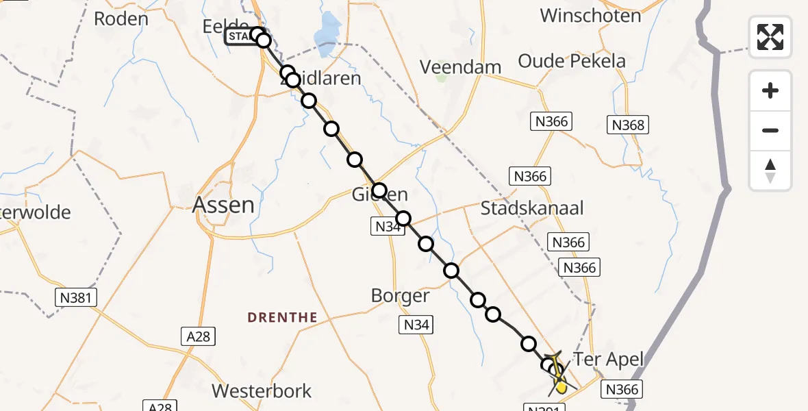 Routekaart van de vlucht: Lifeliner 4 naar Nieuw-Weerdinge