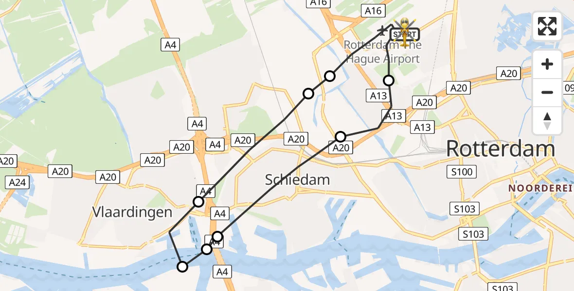 Vluchtroute Traumahelikopter Rotterdam The Hague Airport - Rotterdam The Hague Airport, 29 mei 2023, 13:36