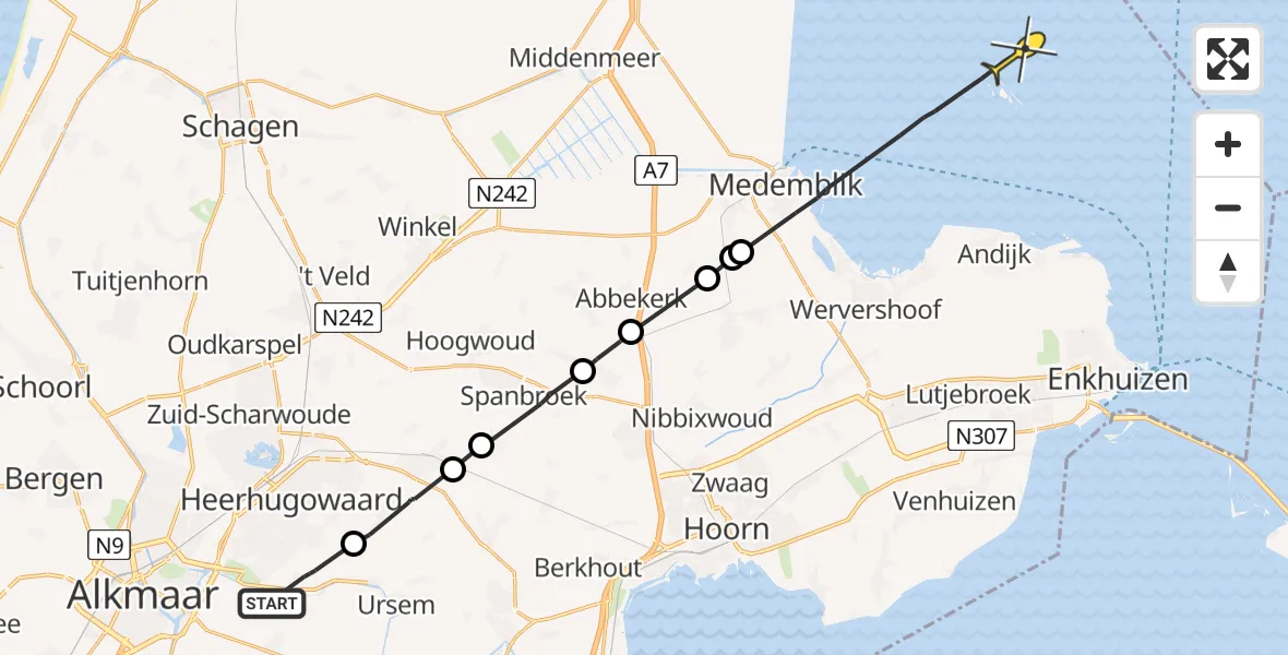 Routekaart van de vlucht: Politieheli naar Enkhuizen