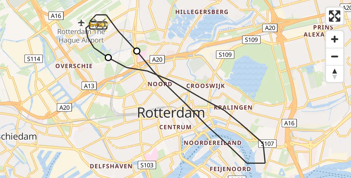 Vluchtroute Traumahelikopter Rotterdam The Hague Airport - Rotterdam The Hague Airport, 29 mei 2023, 14:11