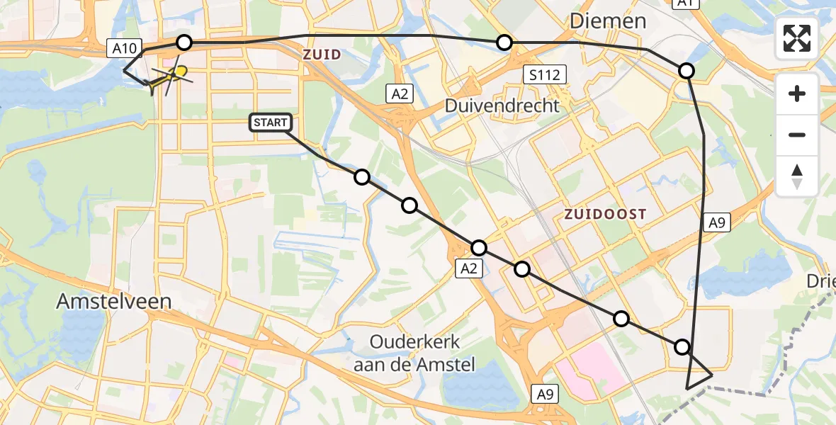 Routekaart van de vlucht: Lifeliner 1 naar VU Medisch Centrum Amsterdam