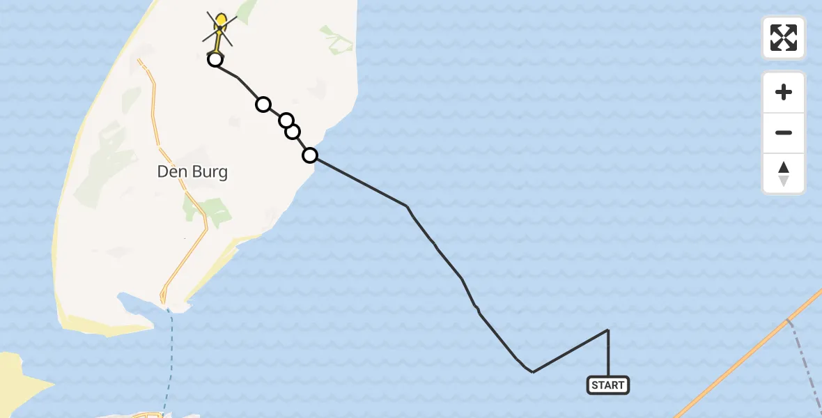 Routekaart van de vlucht: Politieheli naar De Cocksdorp