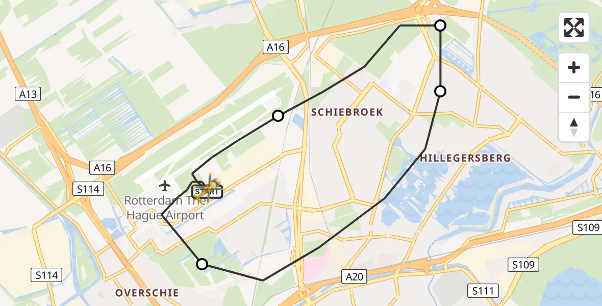 Vluchtroute Traumahelikopter Rotterdam The Hague Airport - Rotterdam The Hague Airport, 29 mei 2023, 15:36