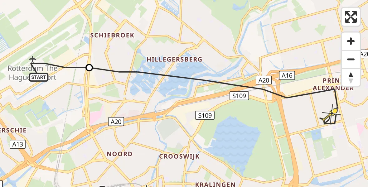 Routekaart van de vlucht: Lifeliner 2 naar Rotterdam