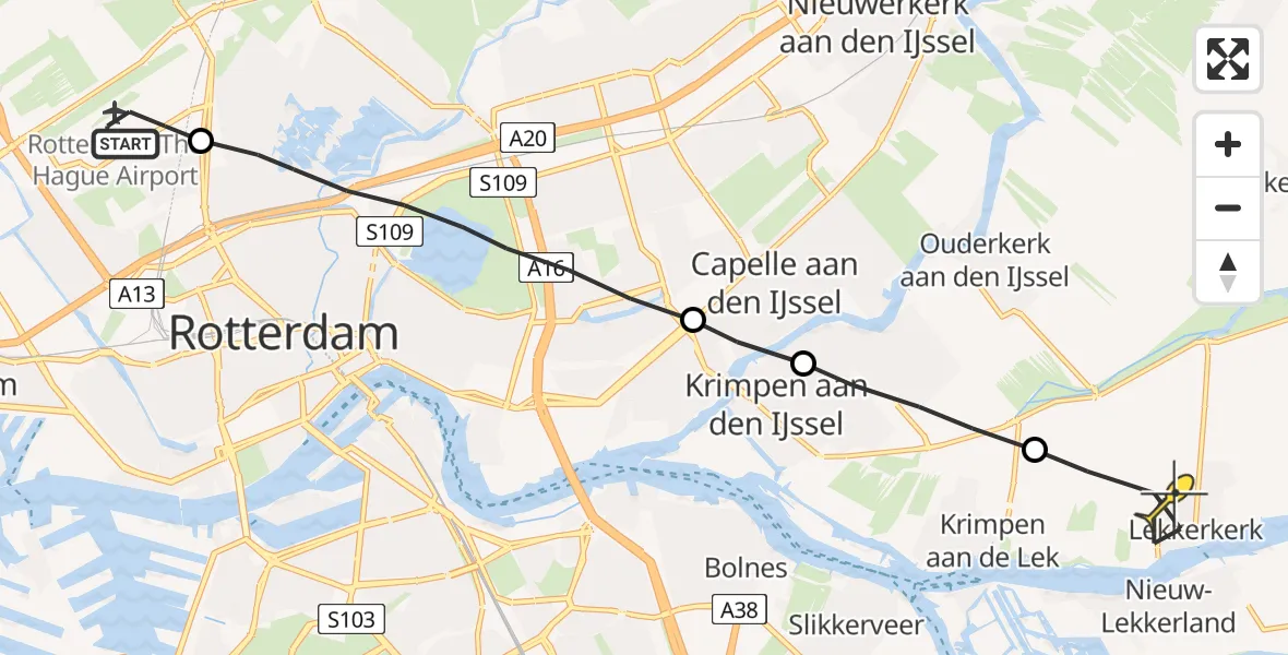 Routekaart van de vlucht: Lifeliner 2 naar Lekkerkerk