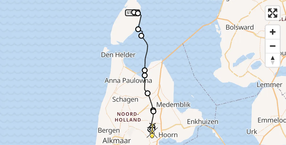 Routekaart van de vlucht: Politieheli naar Zuidermeer