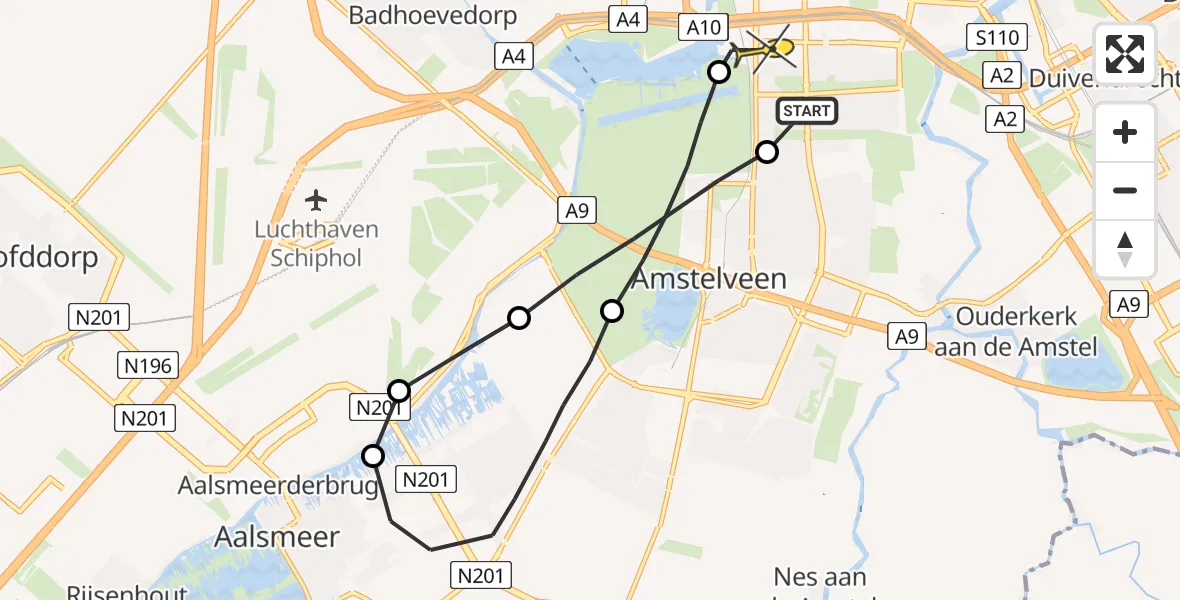 Routekaart van de vlucht: Lifeliner 1 naar VU Medisch Centrum Amsterdam