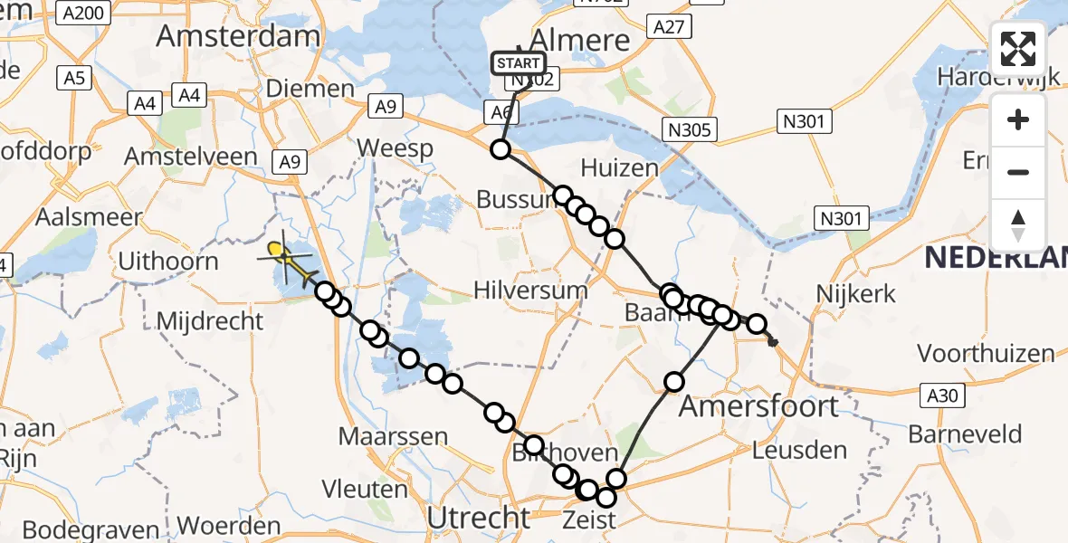 Routekaart van de vlucht: Politieheli naar Vinkeveen