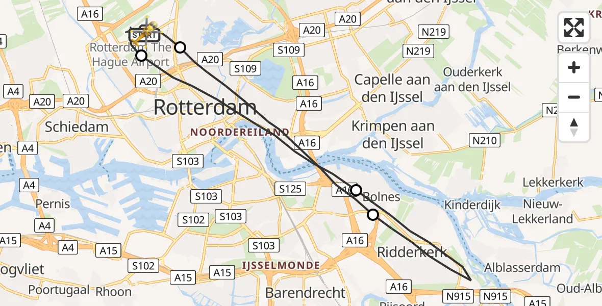 Vluchtroute Traumahelikopter Rotterdam The Hague Airport - Rotterdam The Hague Airport, 29 mei 2023, 18:54