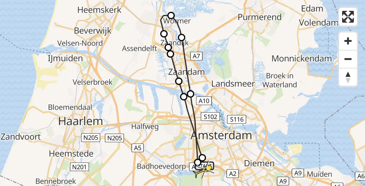 Routekaart van de vlucht: Lifeliner 1 naar VU Medisch Centrum Amsterdam