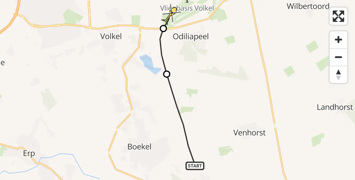 Routekaart van de vlucht: Lifeliner 3 naar Vliegbasis Volkel