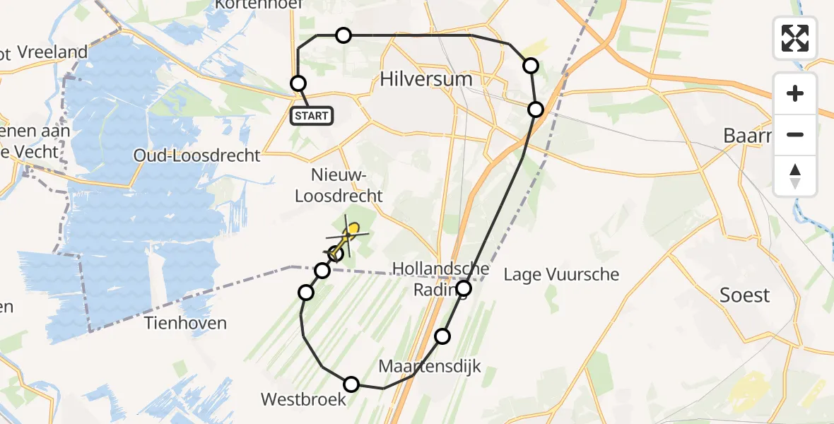 Routekaart van de vlucht: Lifeliner 1 naar Vliegveld Hilversum