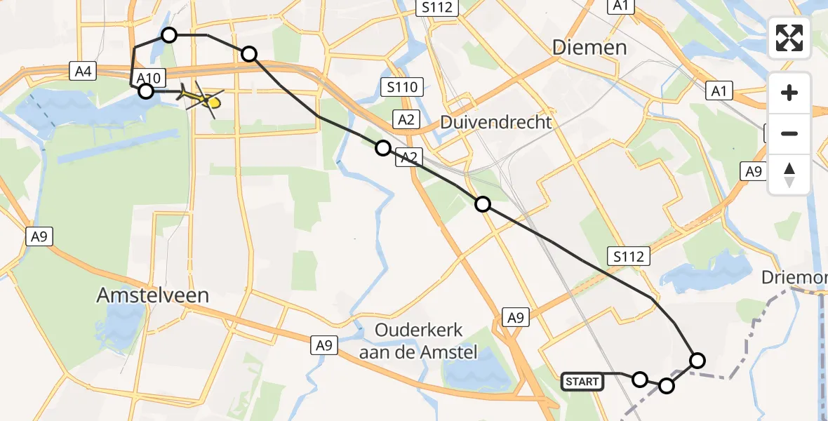 Routekaart van de vlucht: Lifeliner 1 naar VU Medisch Centrum Amsterdam