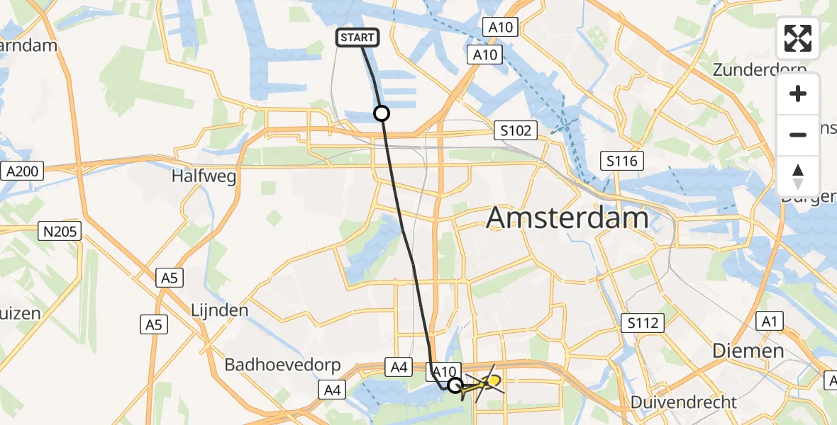 Routekaart van de vlucht: Lifeliner 1 naar VU Medisch Centrum Amsterdam