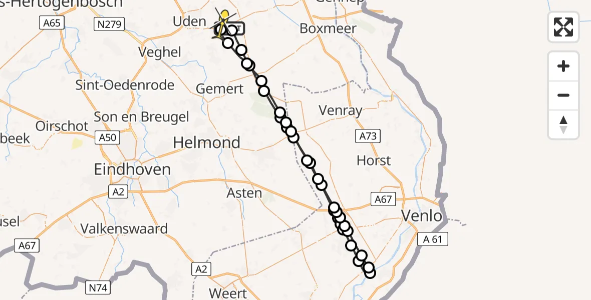 Routekaart van de vlucht: Lifeliner 3 naar Vliegbasis Volkel