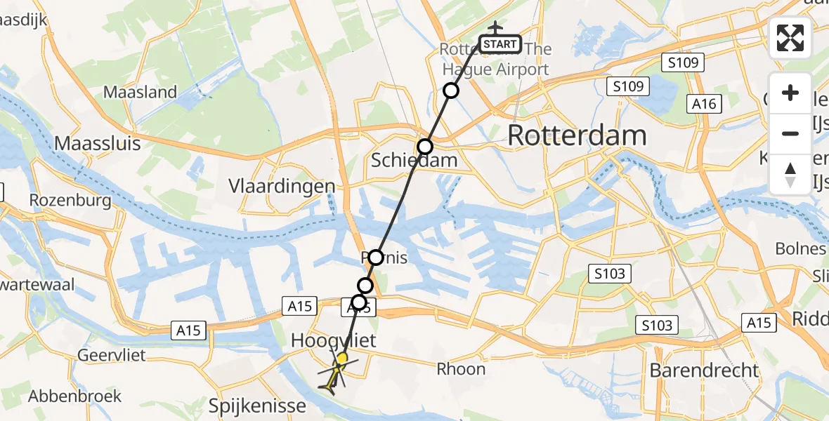 Routekaart van de vlucht: Lifeliner 2 naar Hoogvliet