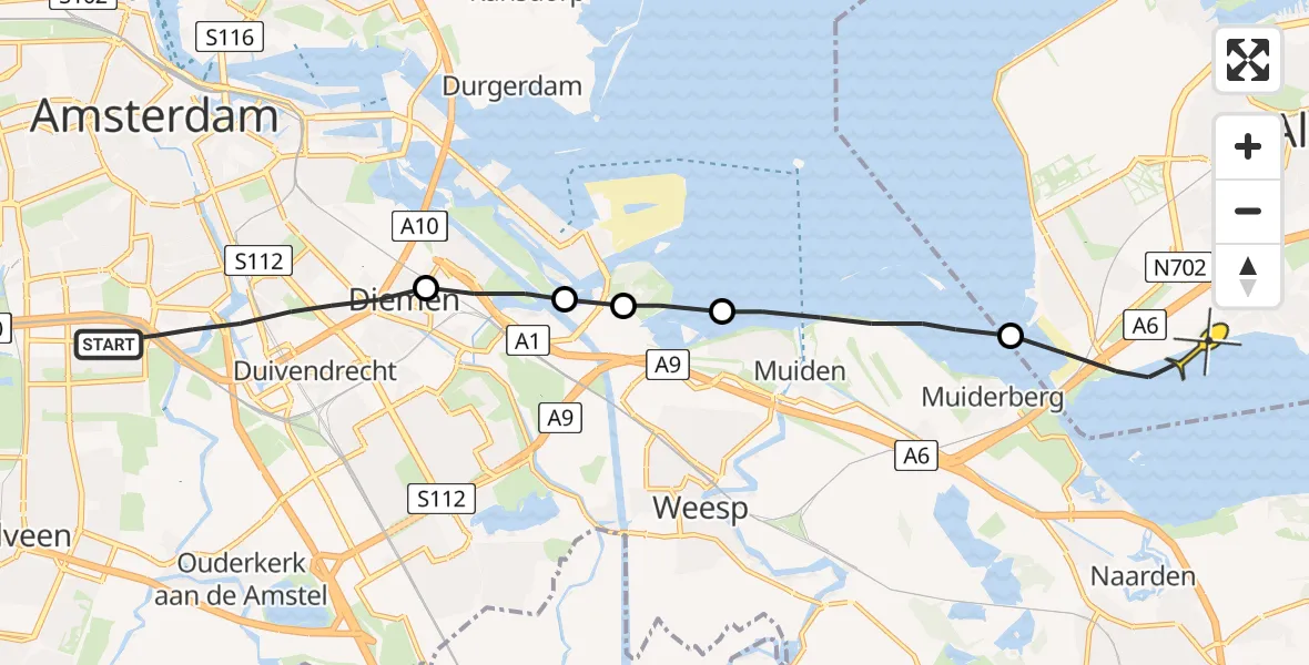 Routekaart van de vlucht: Lifeliner 1 naar Almere