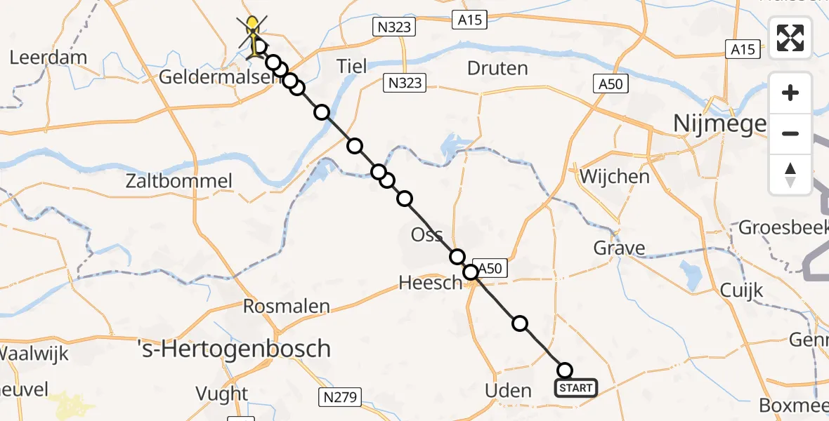 Routekaart van de vlucht: Lifeliner 3 naar Buren