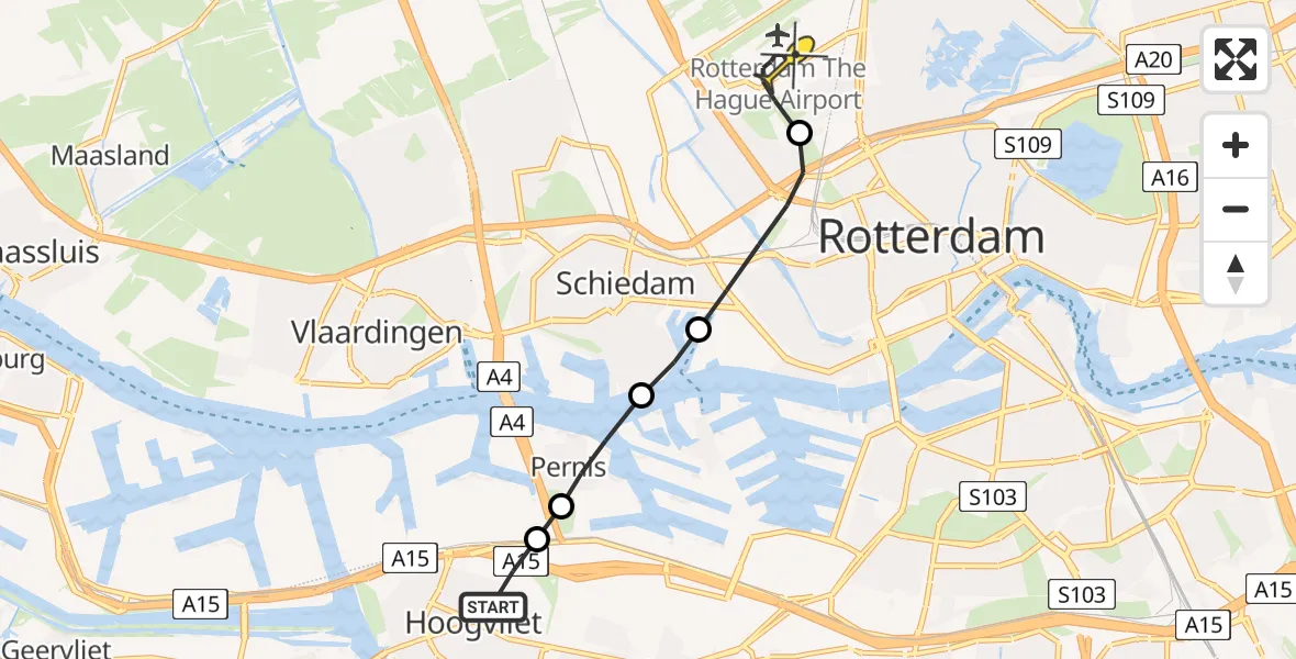 Routekaart van de vlucht: Lifeliner 2 naar Rotterdam The Hague Airport