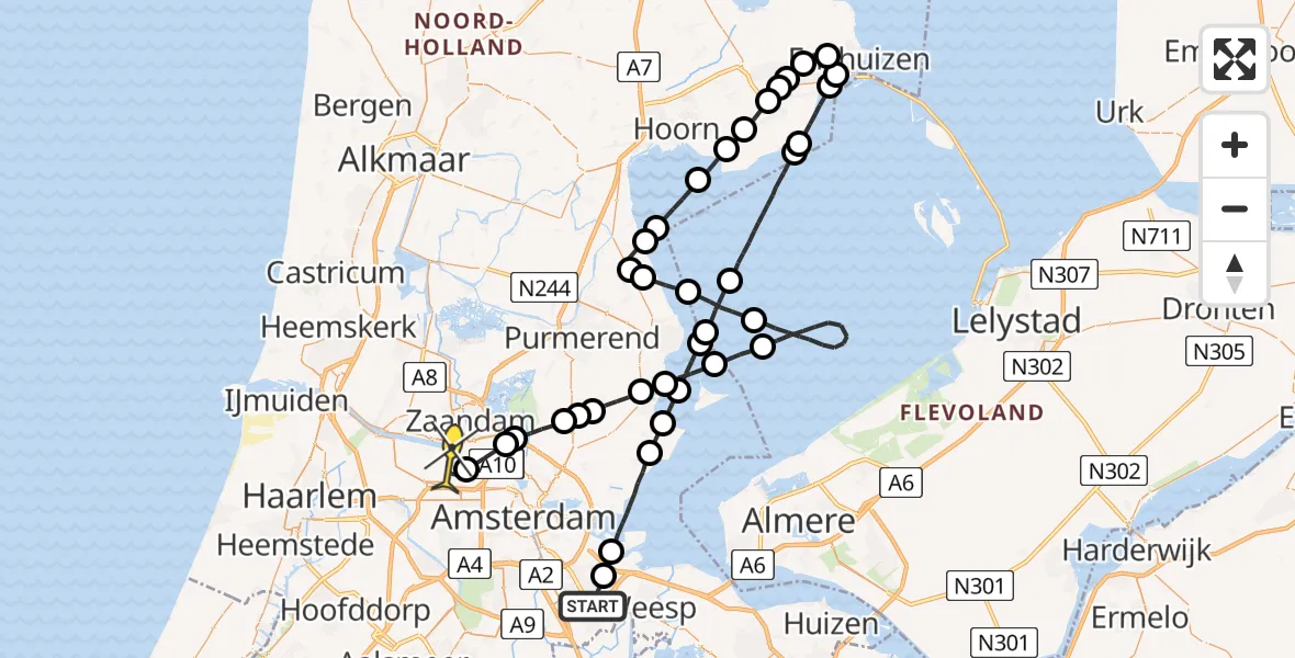 Routekaart van de vlucht: Lifeliner 1 naar Amsterdam Heliport