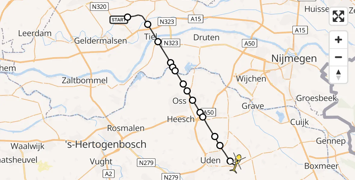 Routekaart van de vlucht: Lifeliner 3 naar Vliegbasis Volkel