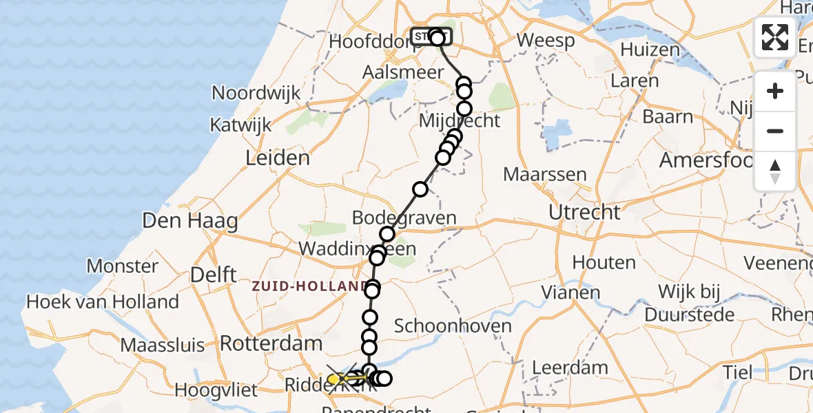 Routekaart van de vlucht: Politieheli naar Kinderdijk