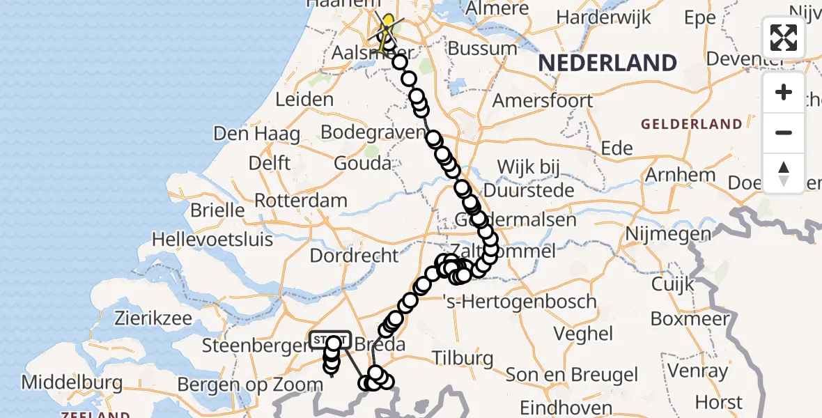Routekaart van de vlucht: Politiehelikopter naar Schiphol