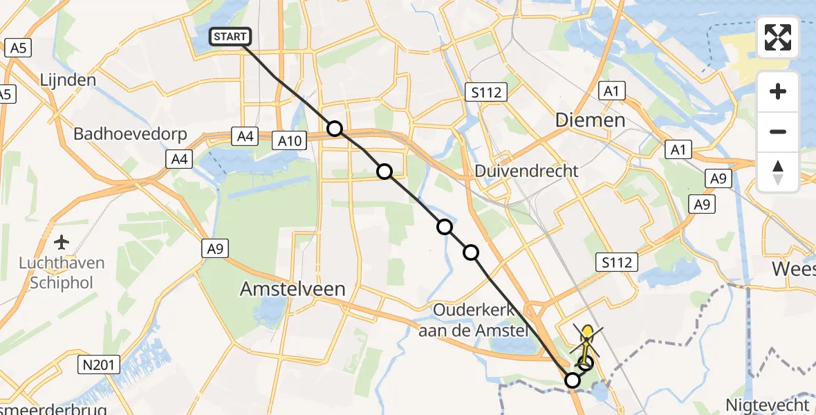 Routekaart van de vlucht: Lifeliner 1 naar Academisch Medisch Centrum (AMC)