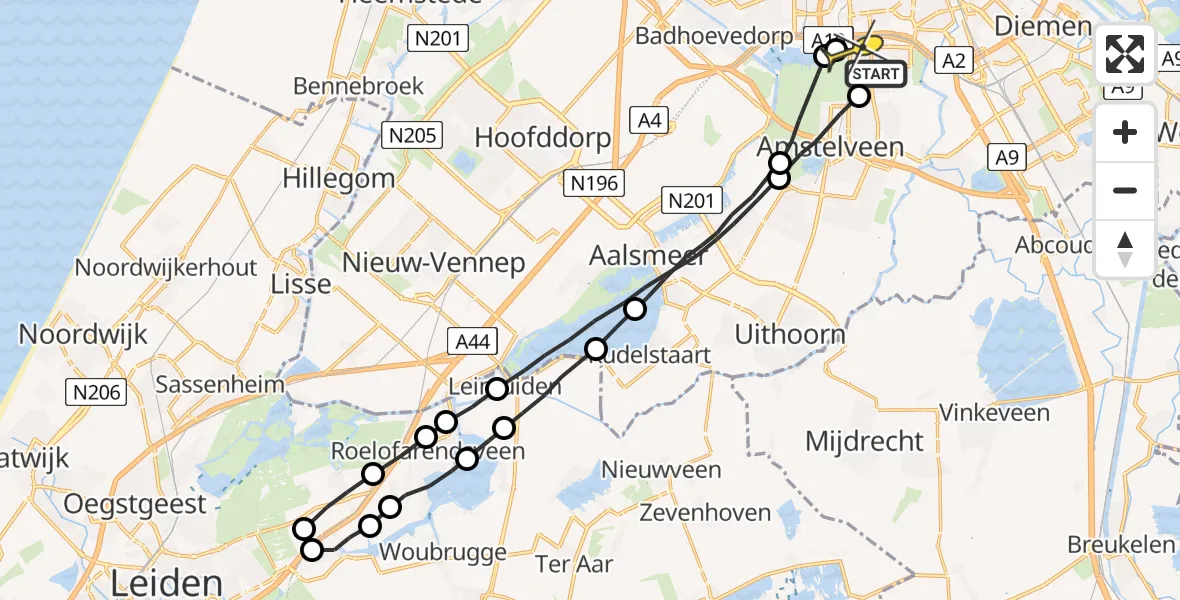 Routekaart van de vlucht: Lifeliner 1 naar VU Medisch Centrum Amsterdam