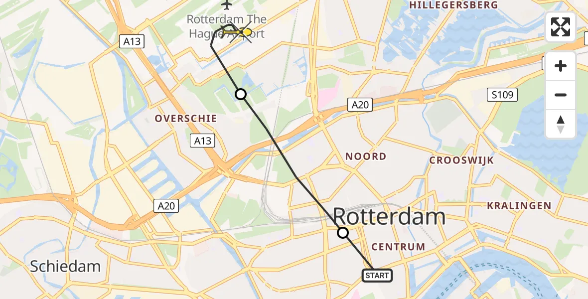 Routekaart van de vlucht: Lifeliner 2 naar Rotterdam The Hague Airport