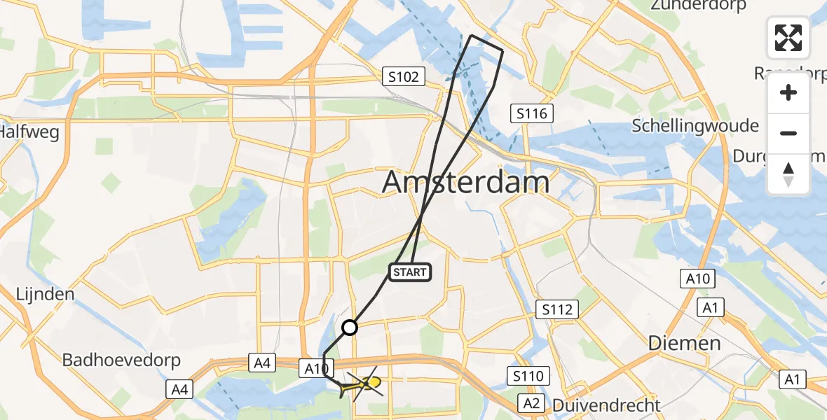 Routekaart van de vlucht: Lifeliner 1 naar VU Medisch Centrum Amsterdam