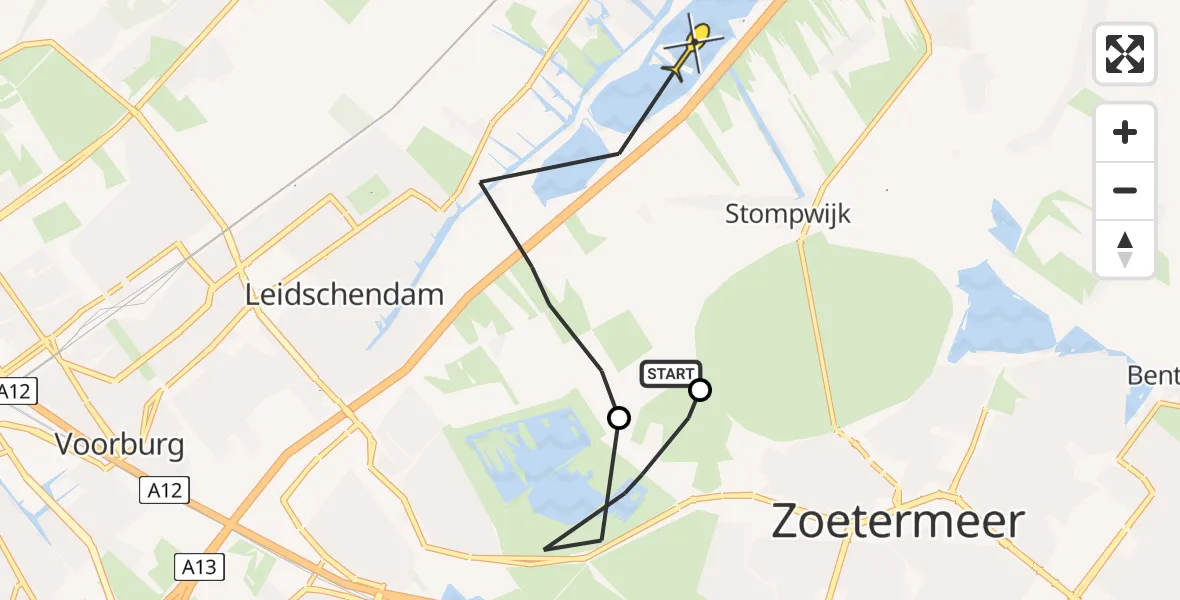 Routekaart van de vlucht: Politieheli naar Leidschendam