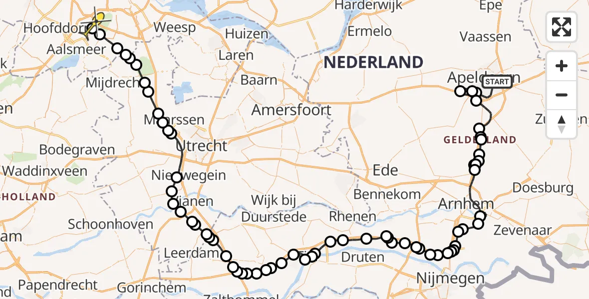 Routekaart van de vlucht: Politieheli naar Schiphol