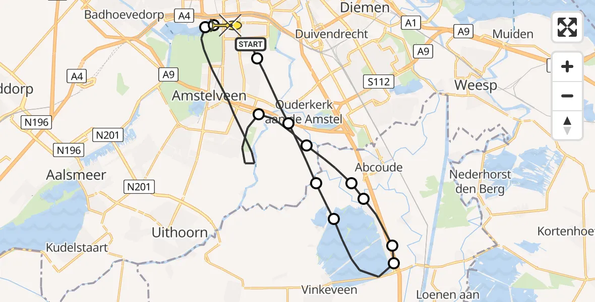 Routekaart van de vlucht: Lifeliner 1 naar VU Medisch Centrum Amsterdam