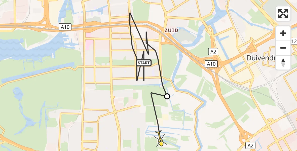 Vluchtroute Politiehelikopter van Amsterdam naar Amstelveen